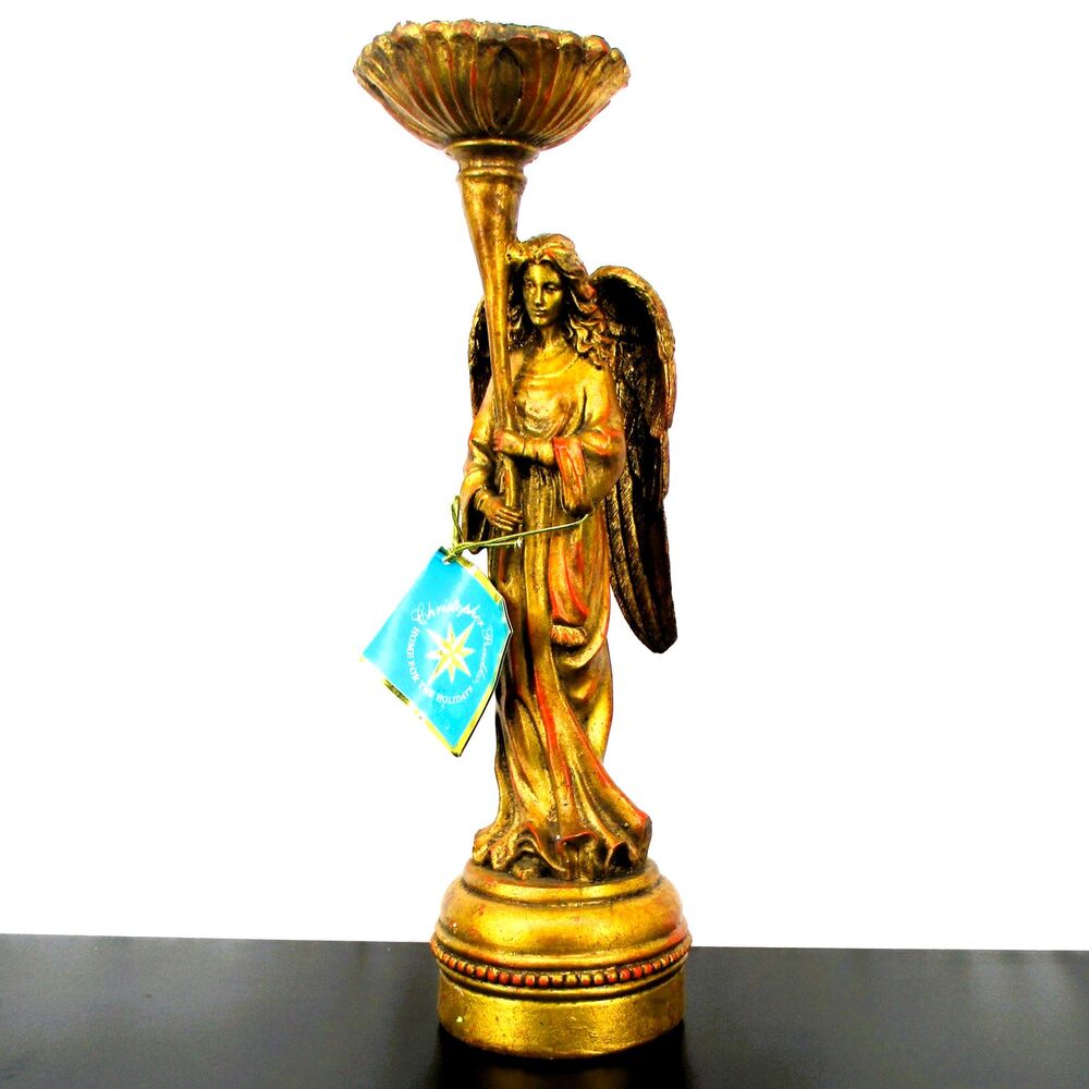 Christopher Radko Heavenly Light Candle Holder Angel Trumpet Resin Figurine 2005